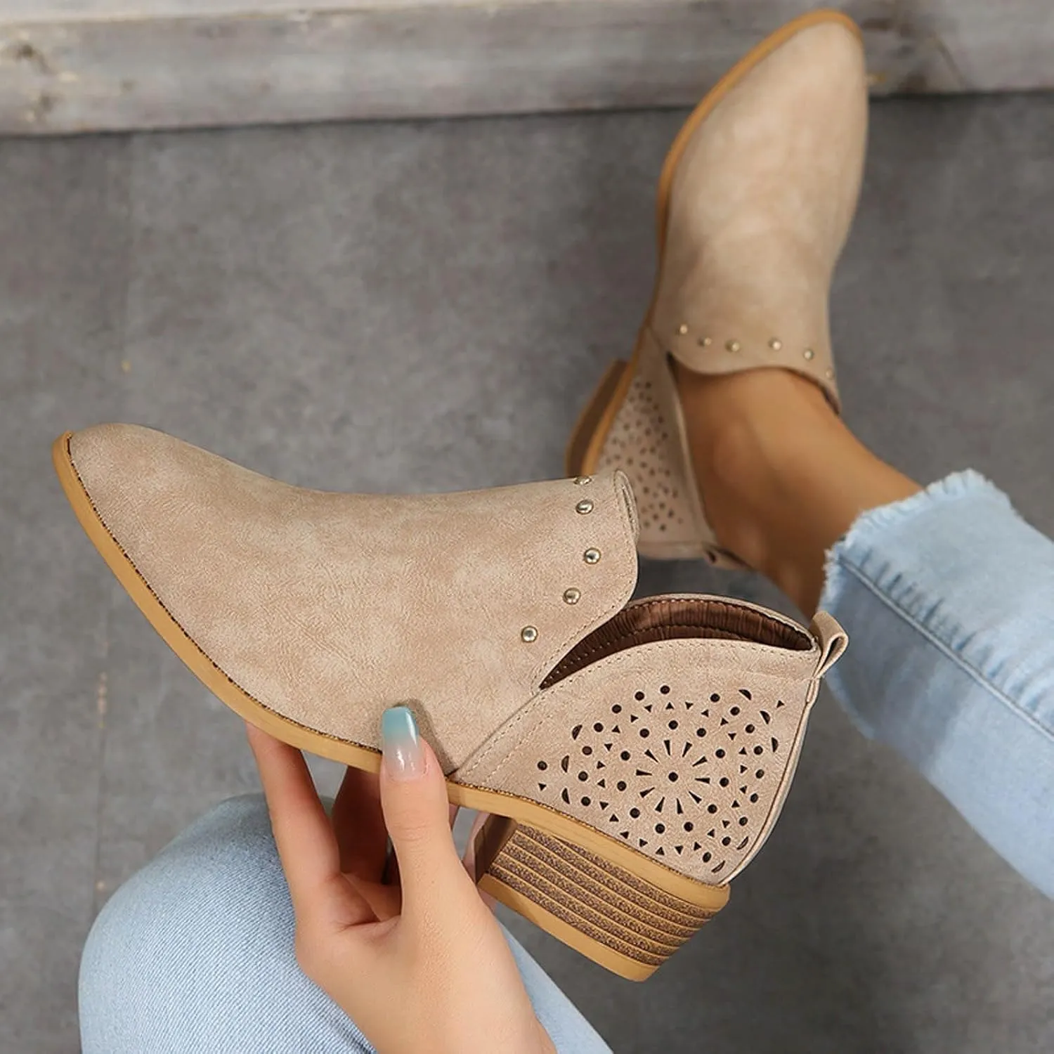 AMDBEL Winter Boots for Women 2024 Ankle Booties Low Heel Chelsea Boots Side Zipper Pointd Toe Fall Winter Short Boots Shoes