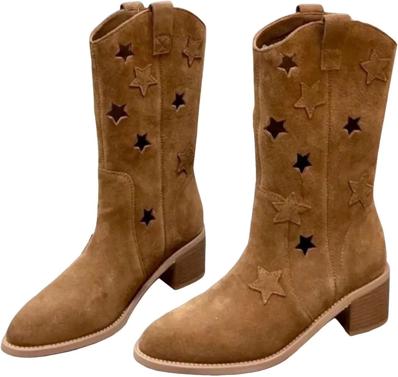 AMDBEL Winter Boots for Women 2024 Ankle Booties Low Heel Mid Calf Boots Fashion Cowboy Boots Pointed Toe Fall Winter Shoes