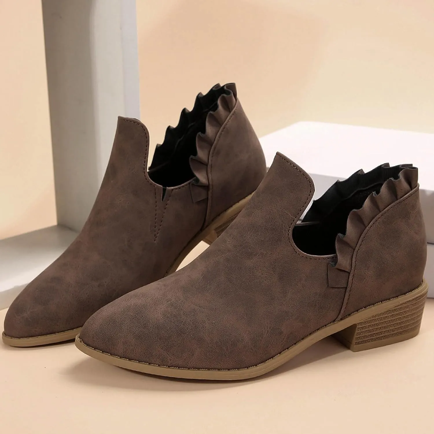 AMDBEL Winter Boots for Women 2024 Ankle Booties Low Heel Short Boots V Cut Chelsea Boots Pointd Toe Fall Winter Dressy Shoes