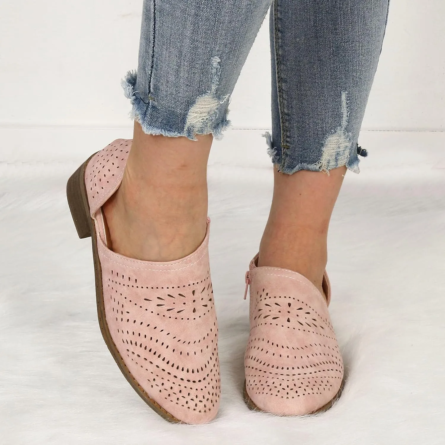 AMDBEL Winter Boots for Women 2024 Ankle Boots Casual V Cut Slip On Low Heel Short Side Fall Winter Bootie Shoes