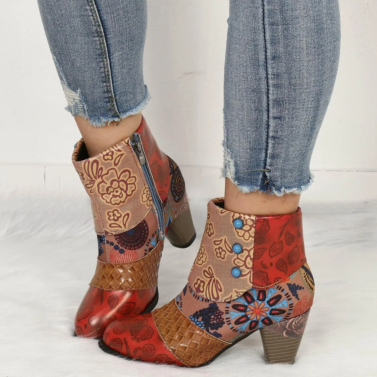 AMDBEL Winter Boots for Women 2024 Ankle Boots Chunky High Heel Booties Fashionable Short Boots Winter Shoes