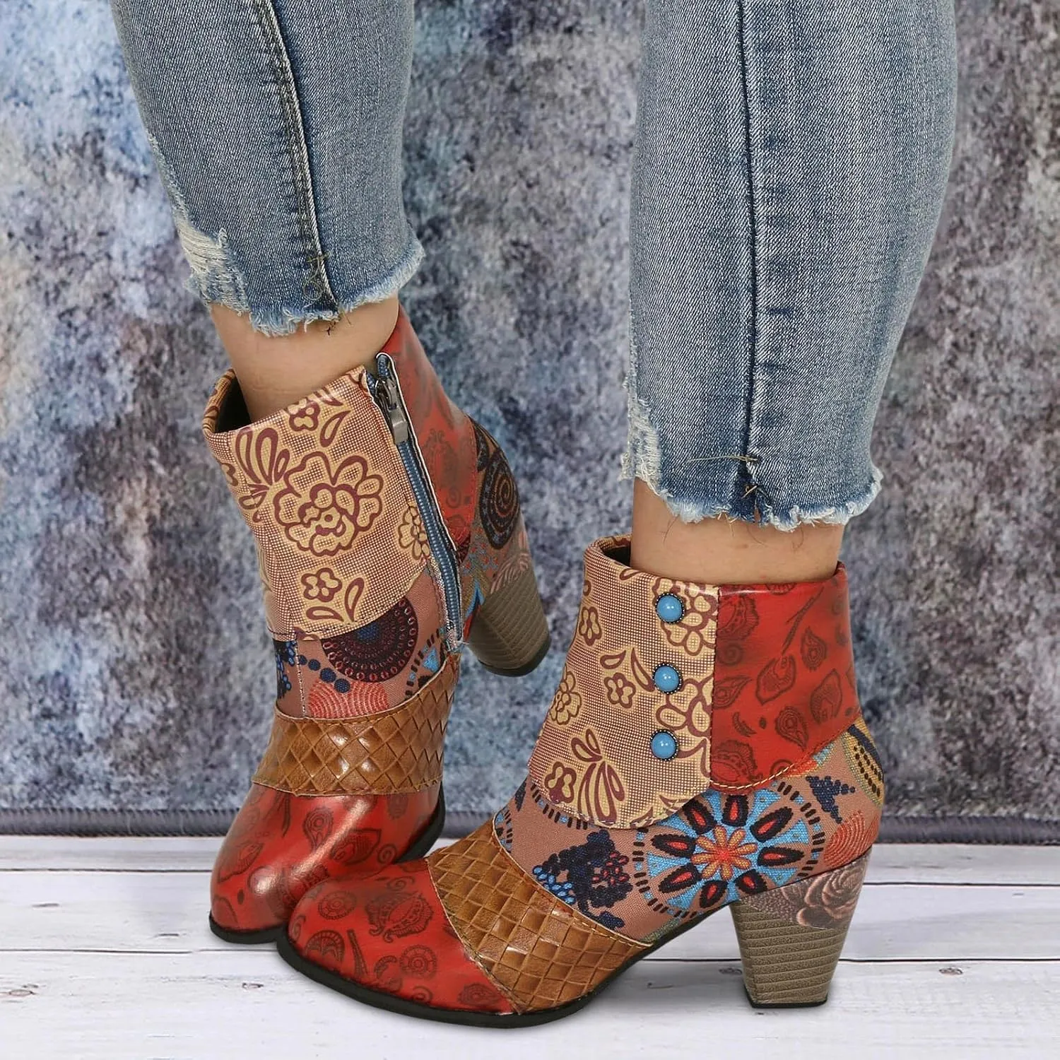 AMDBEL Winter Boots for Women 2024 Ankle Boots Chunky High Heel Booties Fashionable Short Boots Winter Shoes