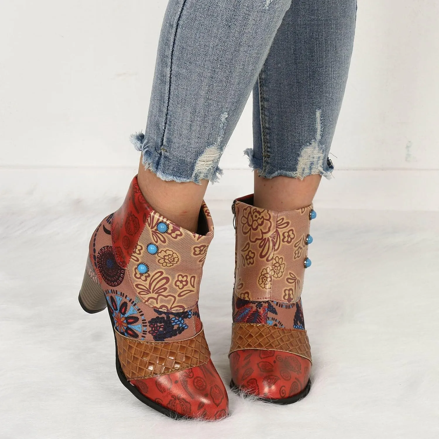 AMDBEL Winter Boots for Women 2024 Ankle Boots Chunky High Heel Booties Fashionable Short Boots Winter Shoes