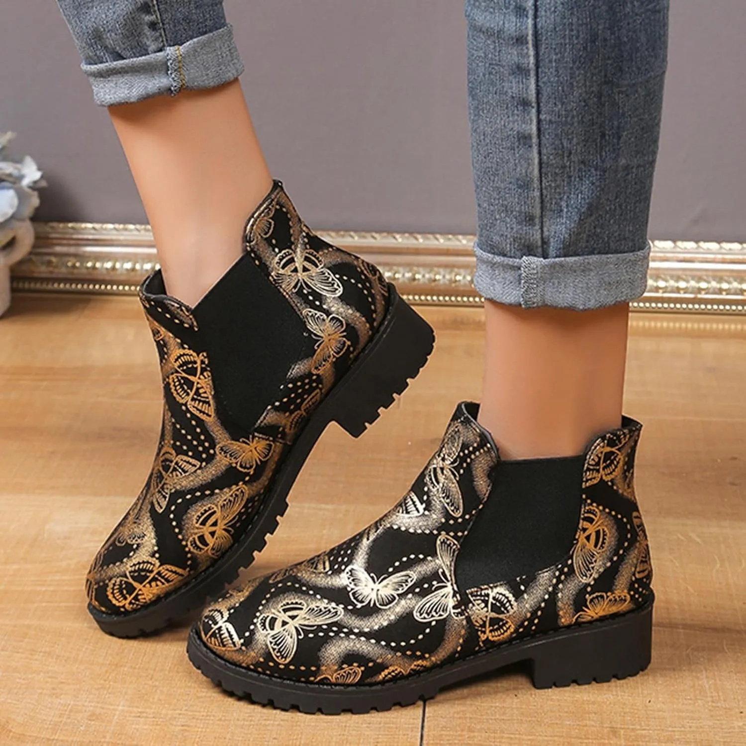 AMDBEL Winter Boots for Women 2024 Ankle Boots Low Heel Flat Short Boots Fashion Winter Chelsea Booties Shoes