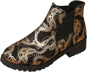 AMDBEL Winter Boots for Women 2024 Ankle Boots Low Heel Flat Short Boots Fashion Winter Chelsea Booties Shoes