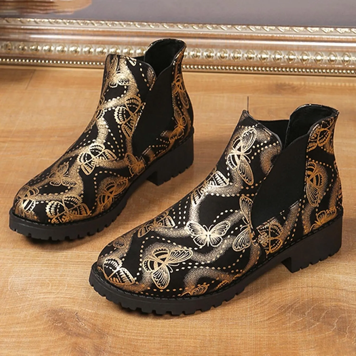 AMDBEL Winter Boots for Women 2024 Ankle Boots Low Heel Flat Short Boots Fashion Winter Chelsea Booties Shoes