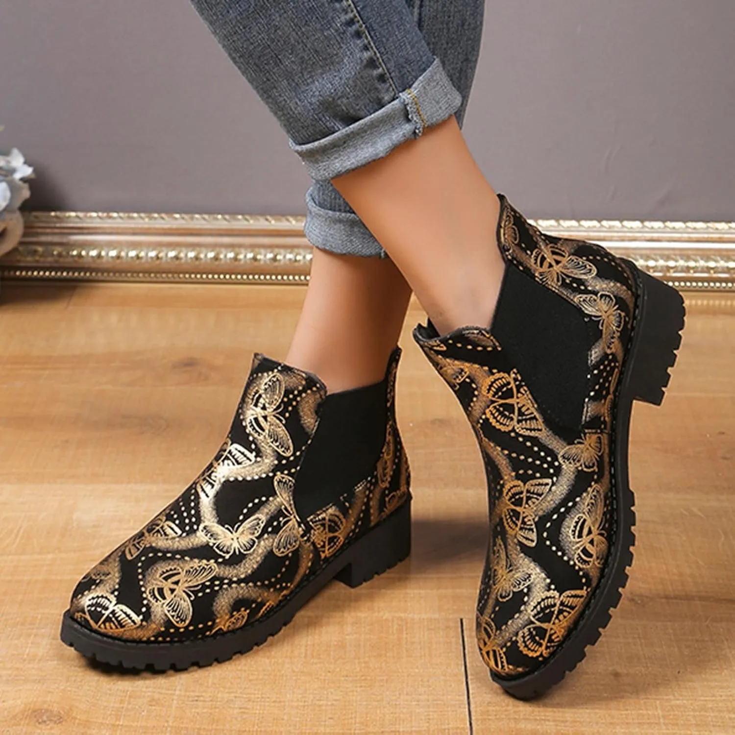 AMDBEL Winter Boots for Women 2024 Ankle Boots Low Heel Flat Short Boots Fashion Winter Chelsea Booties Shoes