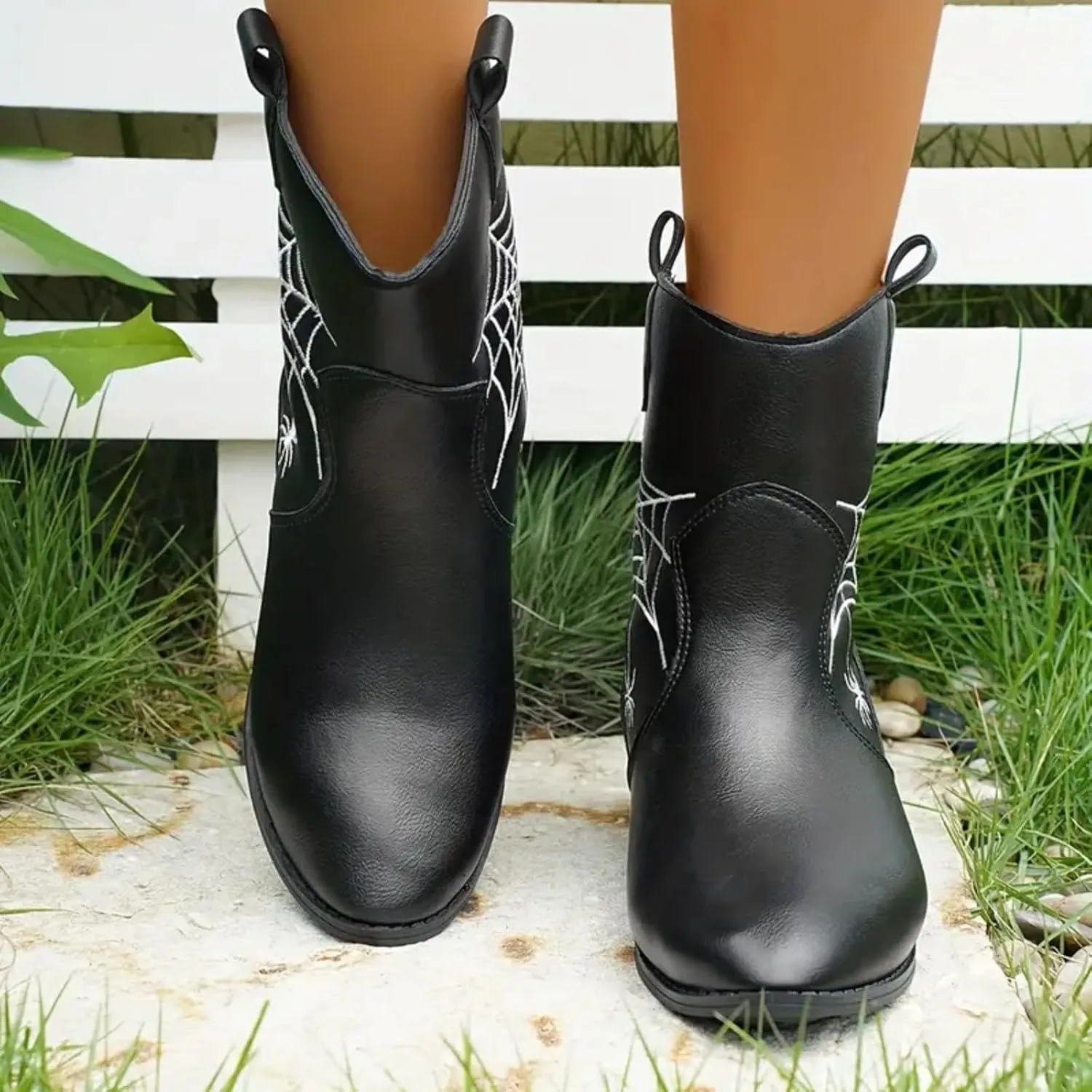AMDBEL Winter Boots for Women 2024 Ankle Boots Low Heel Ponited Toe Slip On Boots Ladies Party Short Booties