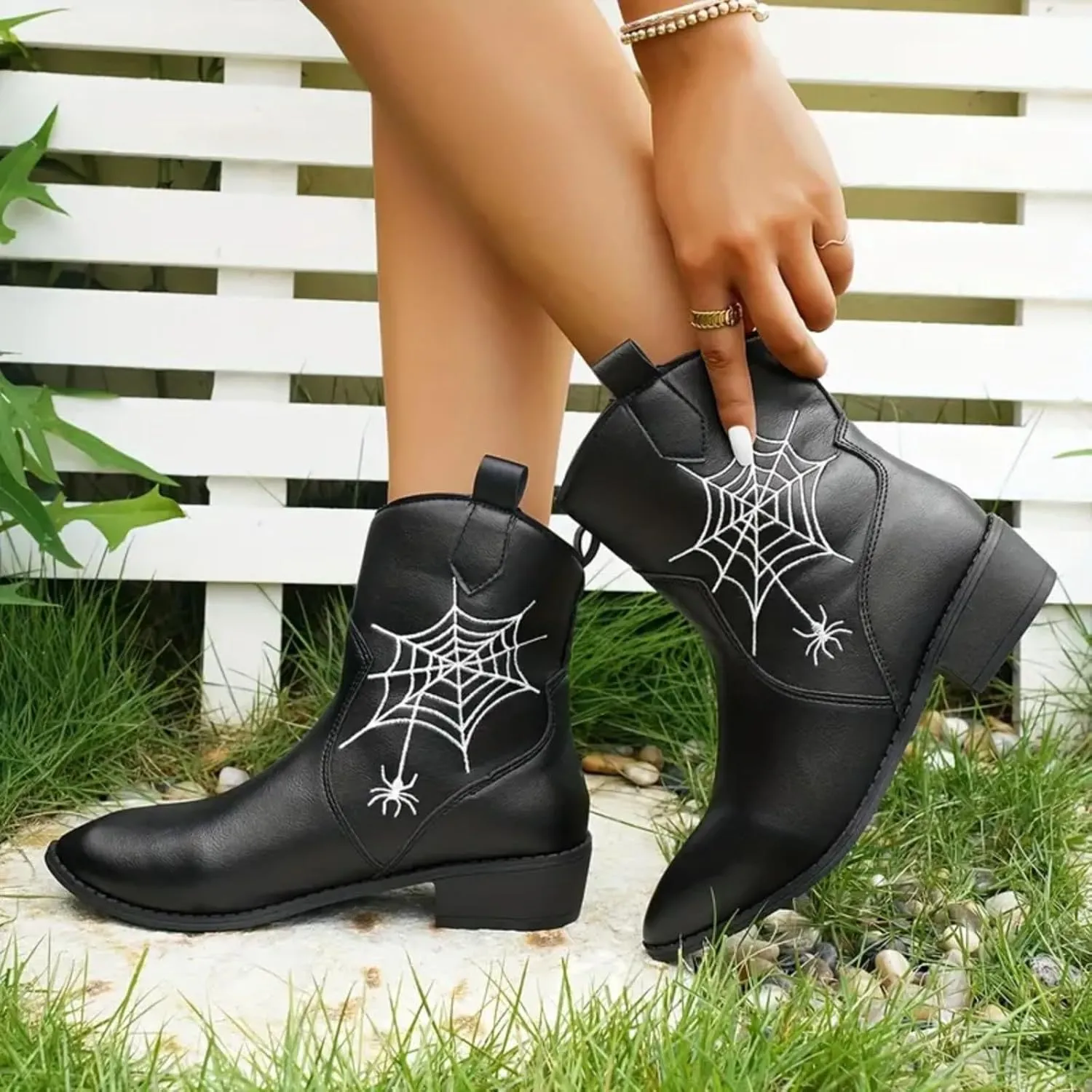 AMDBEL Winter Boots for Women 2024 Ankle Boots Low Heel Ponited Toe Slip On Boots Ladies Party Short Booties