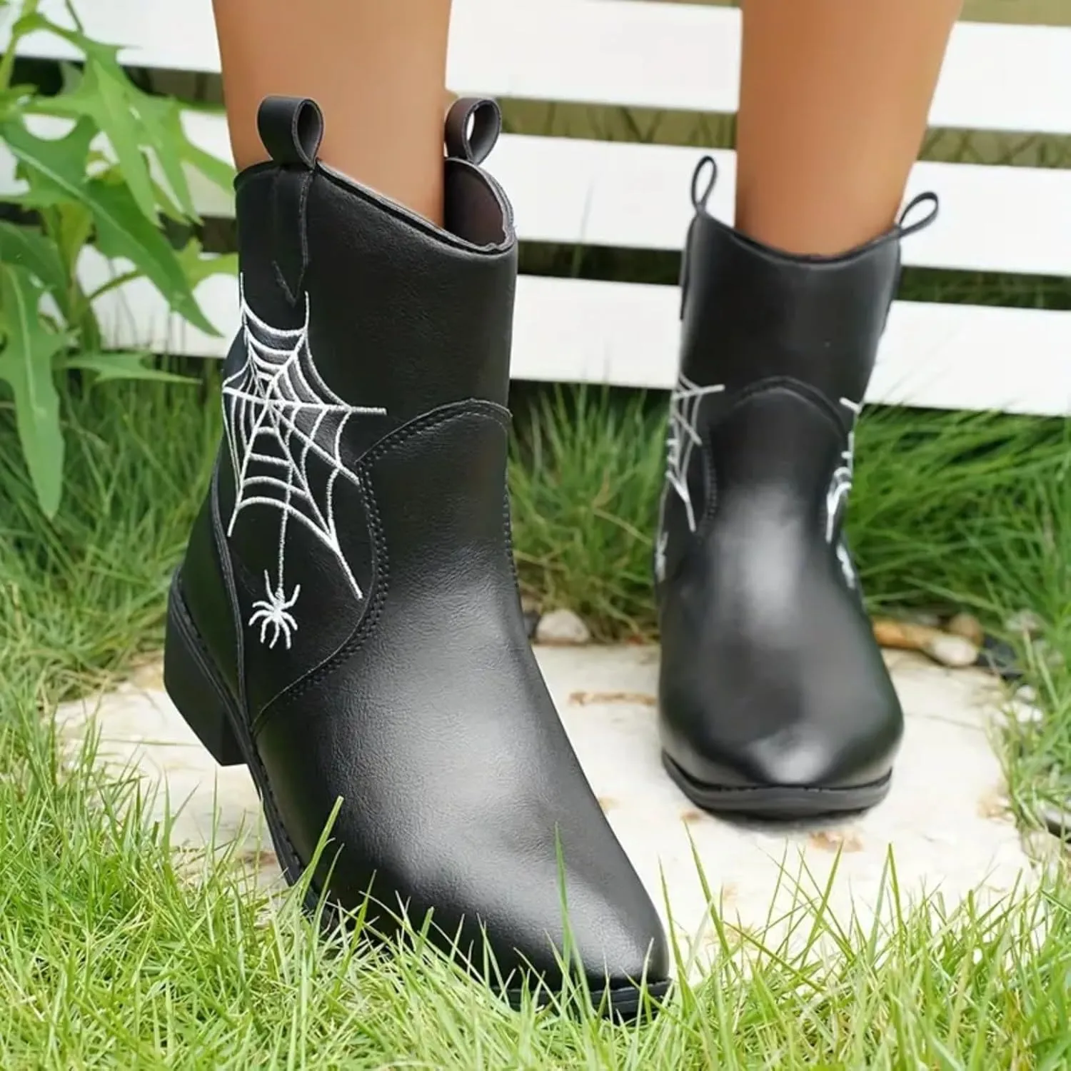 AMDBEL Winter Boots for Women 2024 Ankle Boots Low Heel Ponited Toe Slip On Boots Ladies Party Short Booties