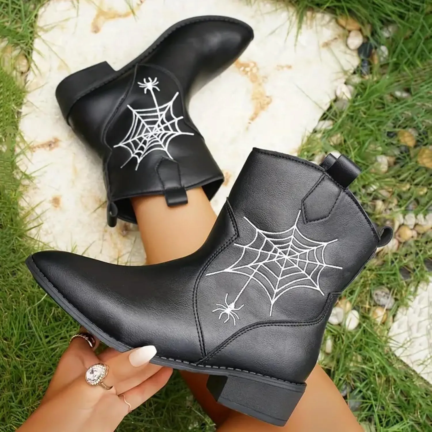 AMDBEL Winter Boots for Women 2024 Ankle Boots Low Heel Ponited Toe Slip On Boots Ladies Party Short Booties