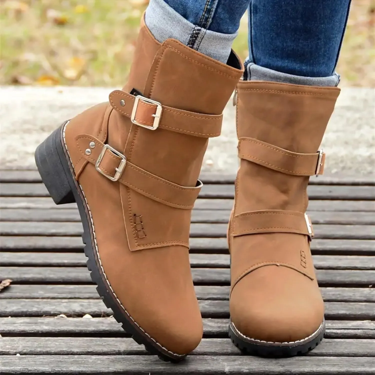 AMDBEL Winter Boots for Women 2024 Ankle Boots Low Heel Slip On Boots Round Toe Ladies Party Short Booties Shoes