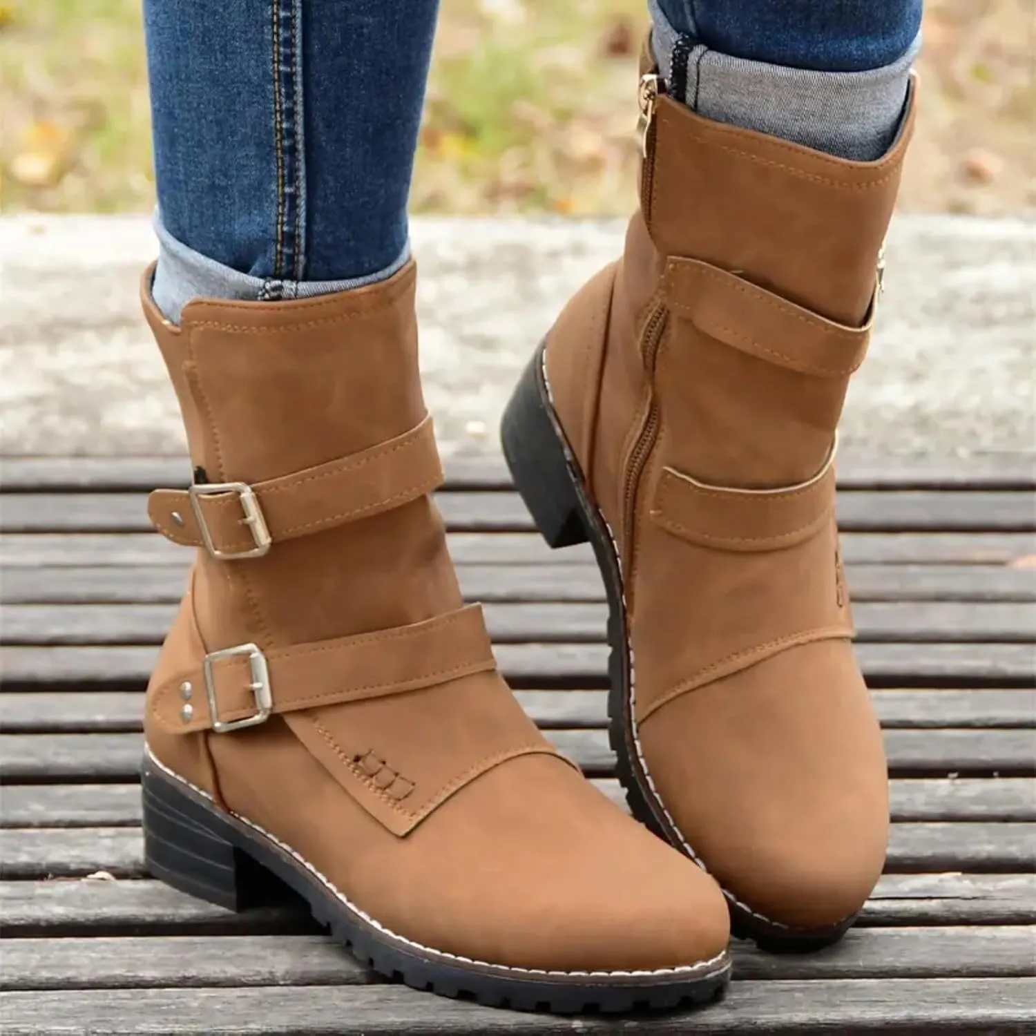 AMDBEL Winter Boots for Women 2024 Ankle Boots Low Heel Slip On Boots Round Toe Ladies Party Short Booties Shoes