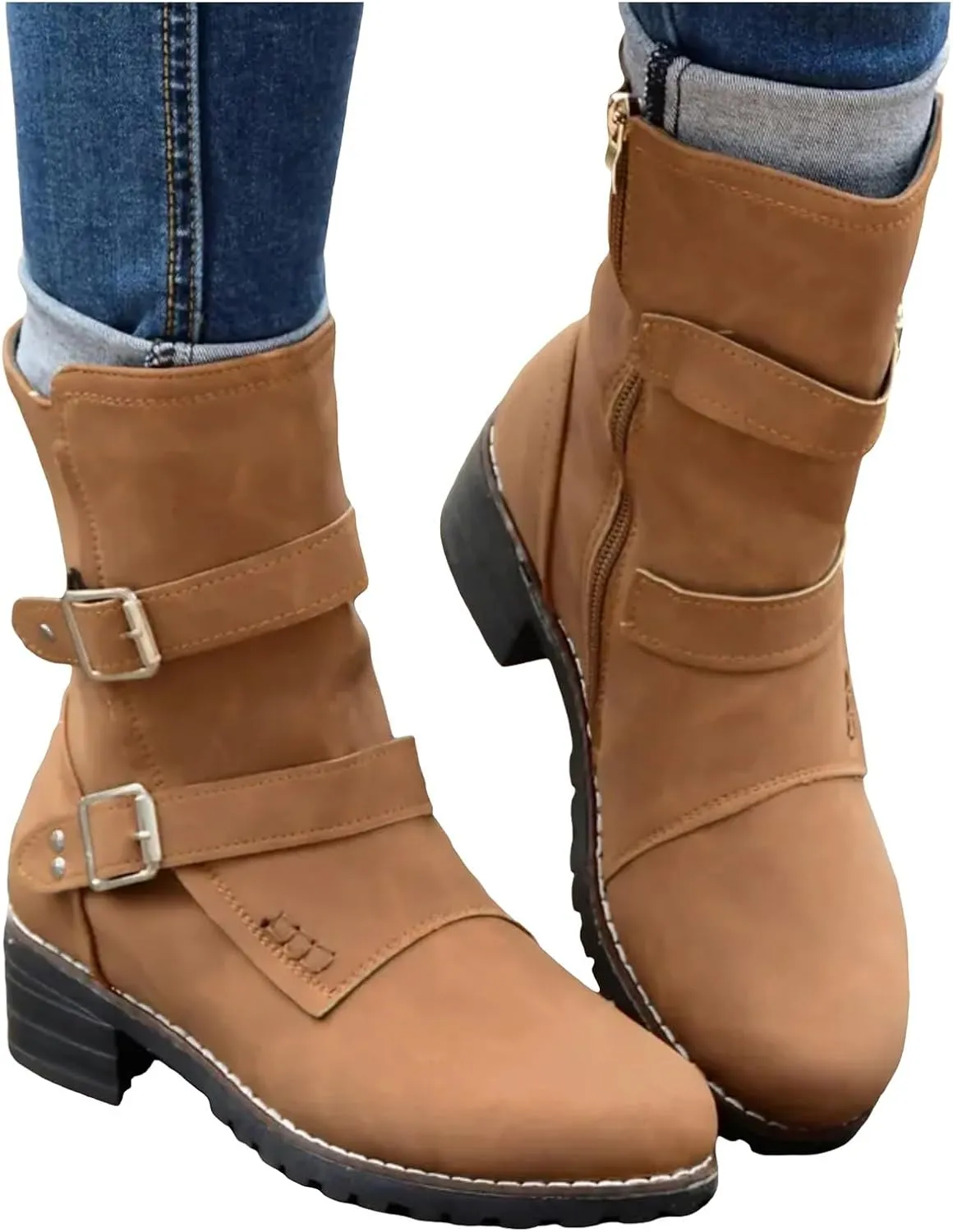 AMDBEL Winter Boots for Women 2024 Ankle Boots Low Heel Slip On Boots Round Toe Ladies Party Short Booties Shoes