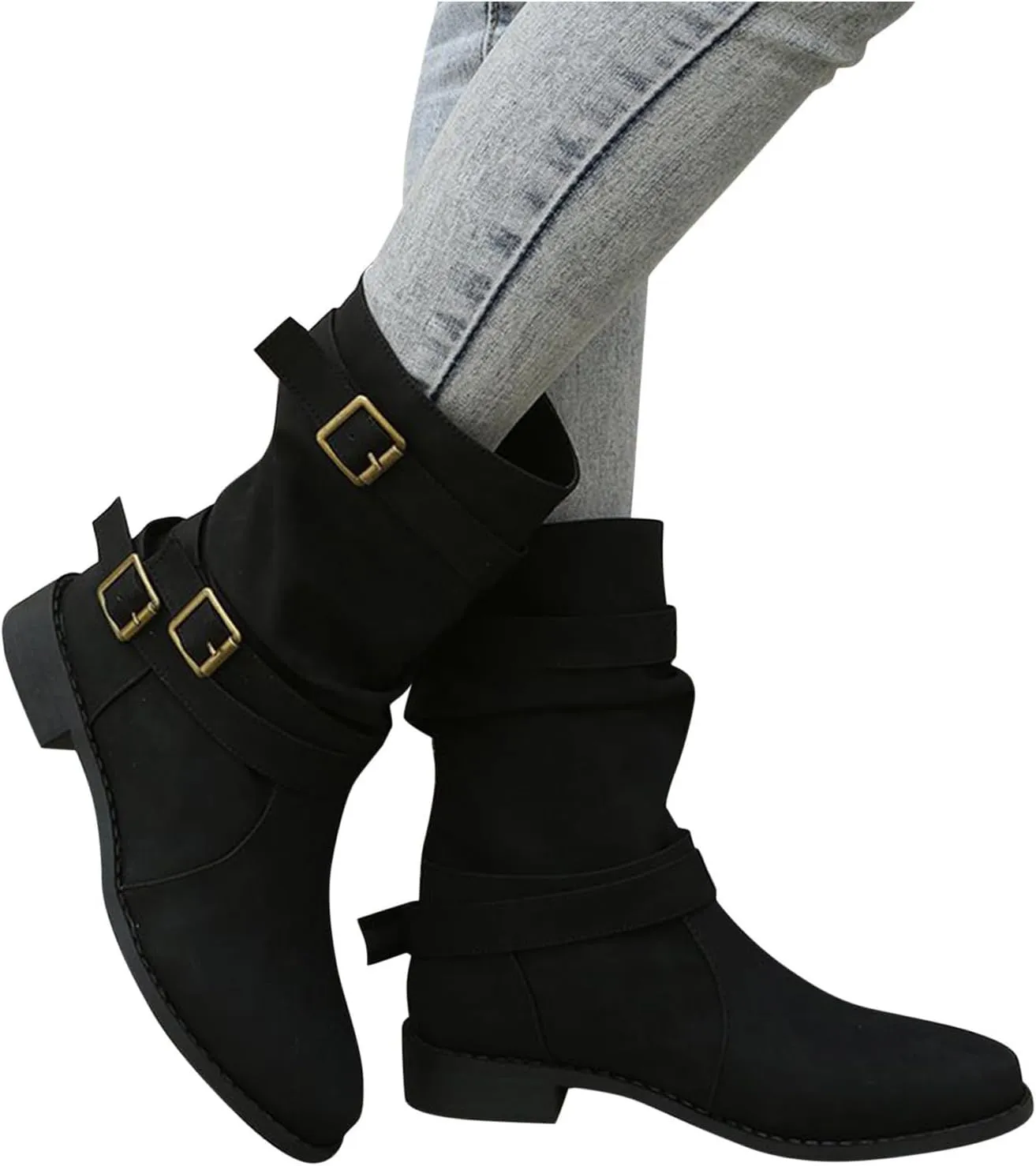 AMDBEL Winter Boots for Women 2024 Ankle Boots Low Heel Slip On Boots Winter Ladies Mid Calf Booties Shoes