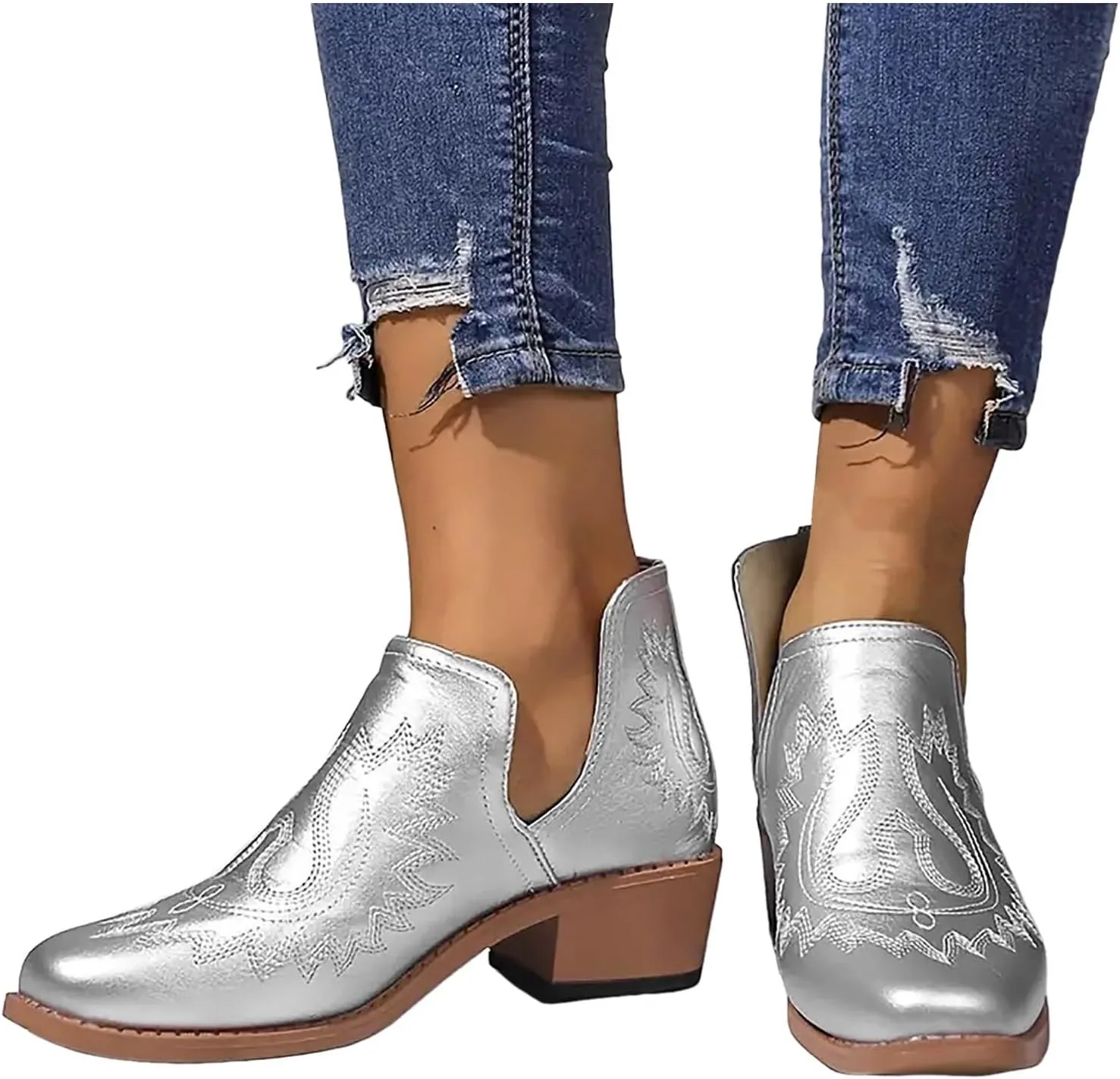 AMDBEL Winter Boots for Women 2024 Ankle Boots Slip On Low Heel Stylish Western Short Boots Fall Winter Shoes