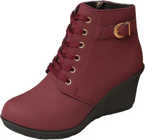 AMDBEL Winter Boots for Women 2024 Ankle Boots Square Heel Lace Up Short Boots Winter Wedge Booties Shoes