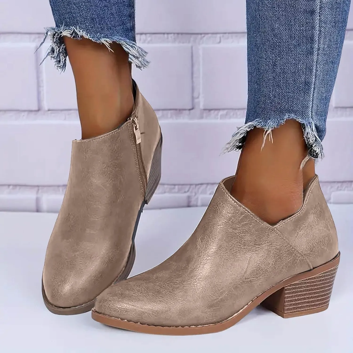 AMDBEL Womens Boots Ankle, Ankle Booties Dressy Low Heel Side Zipper Pointd Toe Fall Winter Short Boots Fashion Shoes