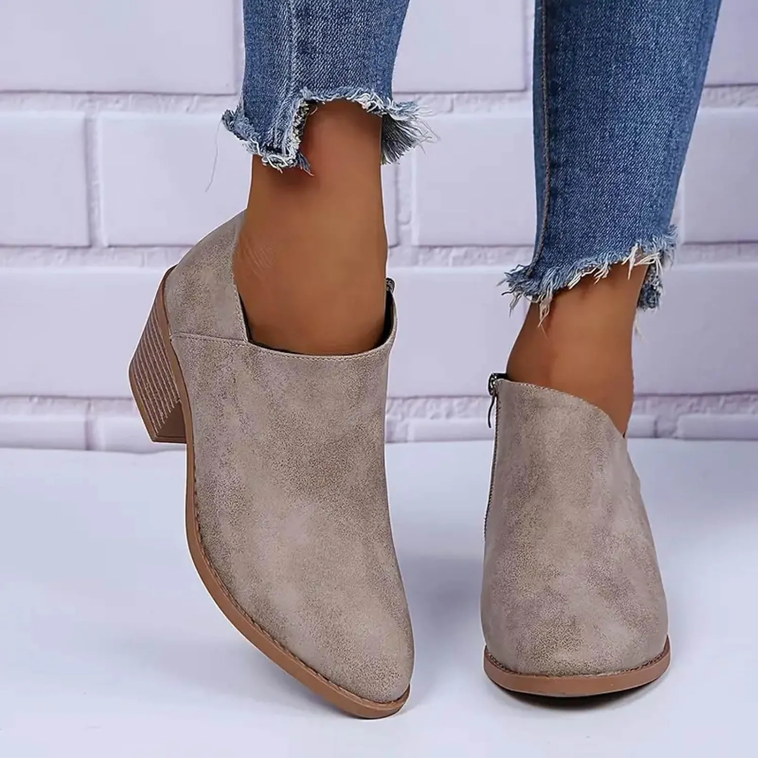 AMDBEL Womens Boots Ankle, Ankle Booties Dressy Low Heel Side Zipper Pointd Toe Fall Winter Short Boots Fashion Shoes