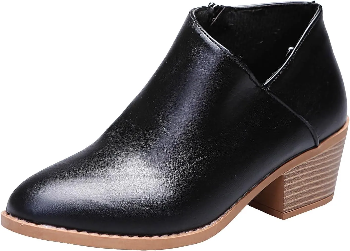 AMDBEL Womens Boots Ankle, Ankle Booties Low Chunky Block Heel Side Zipper Pointd Toe Fall Winter Short Boots Shoes