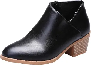 AMDBEL Womens Boots Ankle, Ankle Booties Low Chunky Block Heel Side Zipper Pointd Toe Fall Winter Short Boots Shoes