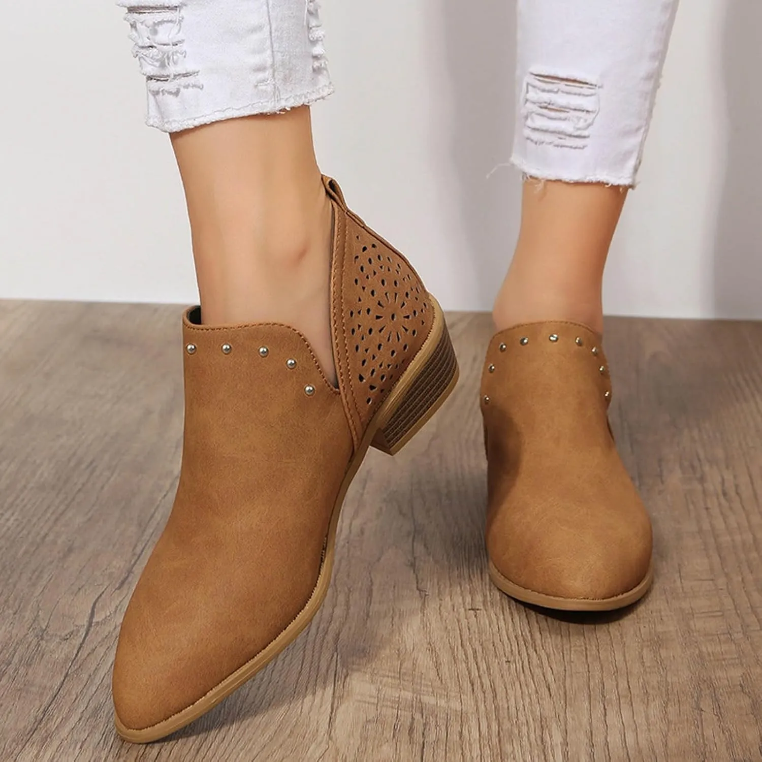 AMDBEL Womens Boots Ankle, Ankle Booties Low Heel Chelsea Boots Side Zipper Pointd Toe Fall Winter Short Boots Shoes