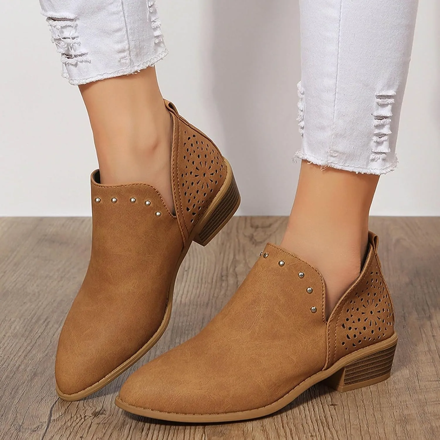 AMDBEL Womens Boots Ankle, Ankle Booties Low Heel Chelsea Boots Side Zipper Pointd Toe Fall Winter Short Boots Shoes