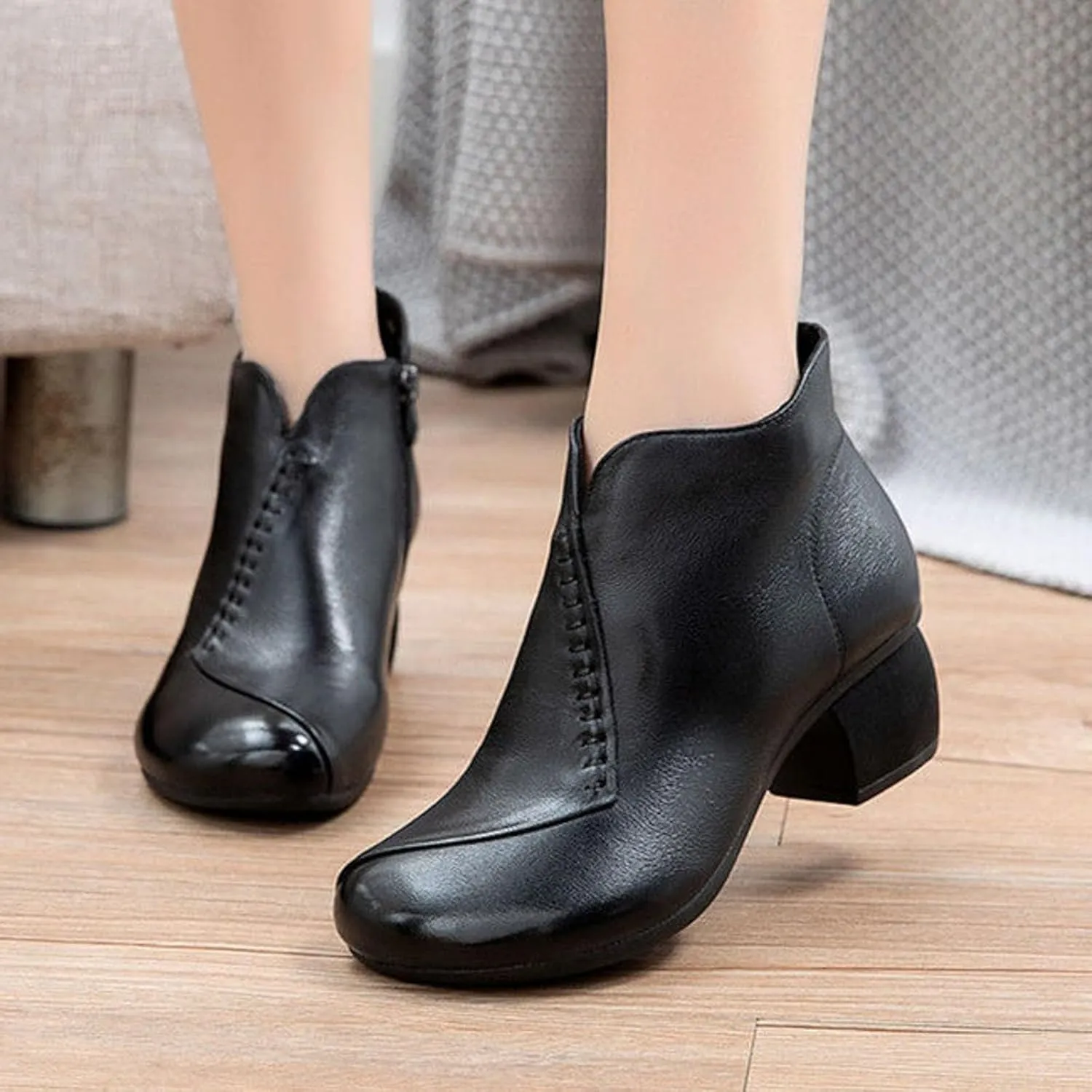AMDBEL Womens Boots Ankle, Ankle Booties Thick Heel Short Boots Fashion Casual Boots Closed Toe Fall Winter Comfy Shoes