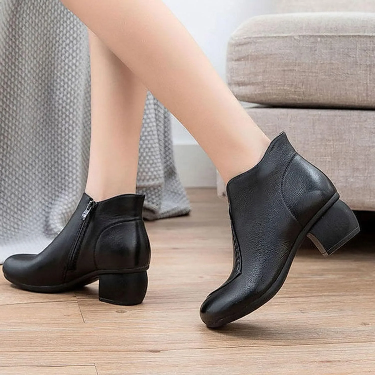 AMDBEL Womens Boots Ankle, Ankle Booties Thick Heel Short Boots Fashion Casual Boots Closed Toe Fall Winter Comfy Shoes