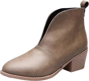 AMDBEL Womens Boots Ankle, Women's Ankle Boots Casual V Cut Slip On Chunky Heel Short Fall Winter Bootie Shoes