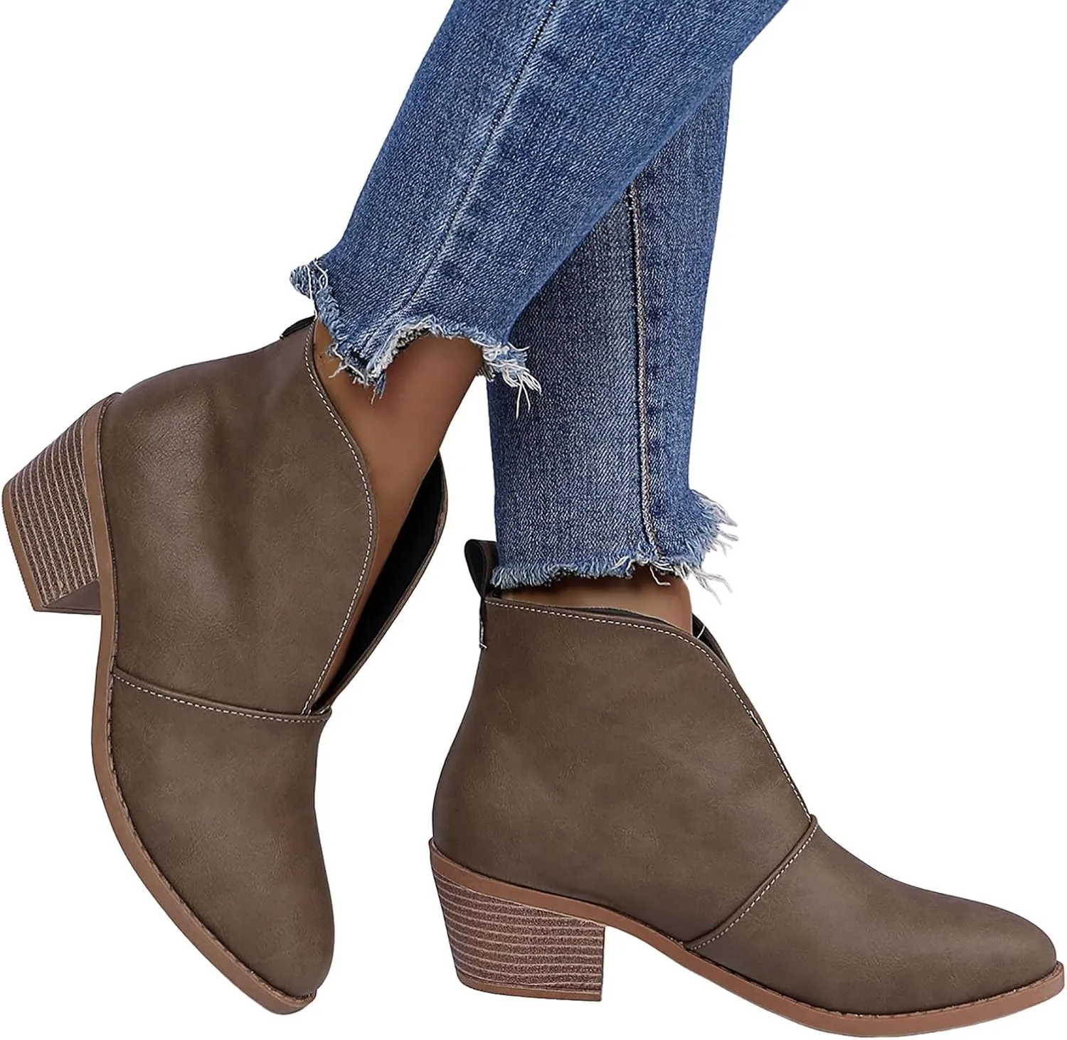 AMDBEL Womens Boots Ankle, Women's Ankle Boots Casual V Cut Slip On Chunky Heel Short Fall Winter Bootie Shoes