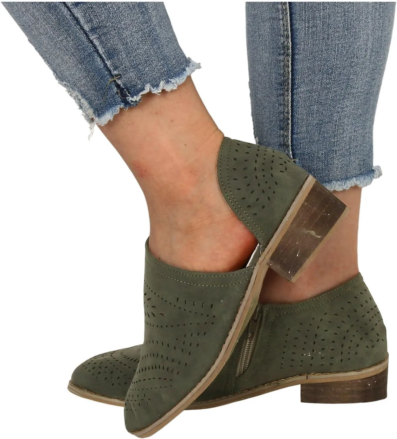 AMDBEL Womens Boots Ankle, Women's Ankle Boots Casual V Cut Slip On Low Heel Short Side Fall Winter Bootie Shoes