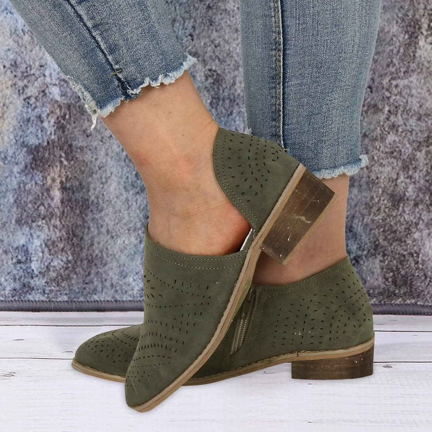AMDBEL Womens Boots Ankle, Women's Ankle Boots Casual V Cut Slip On Low Heel Short Side Fall Winter Bootie Shoes