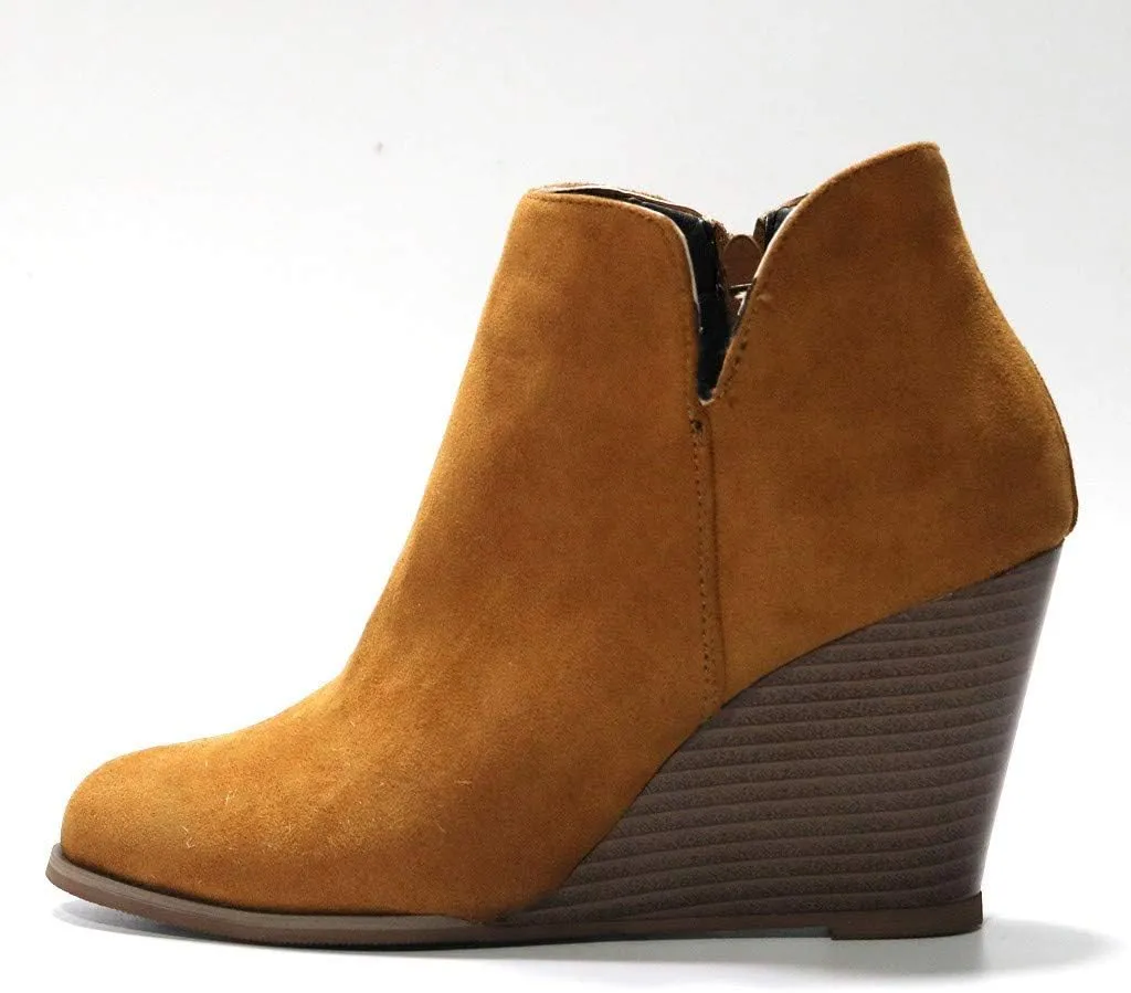 AMDBEL Womens Boots Ankle, Women's Ankle Boots Round Toe Wedge Short Boot Zipper Suede Winter Ladies Walking Shoes