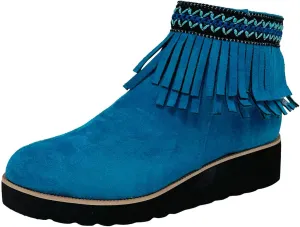 AMDBEL Womens Boots Ankle, Women's Ankle Boots Thick Wedge Heel Tassel Short Boots Casual Winter Walking Shoes