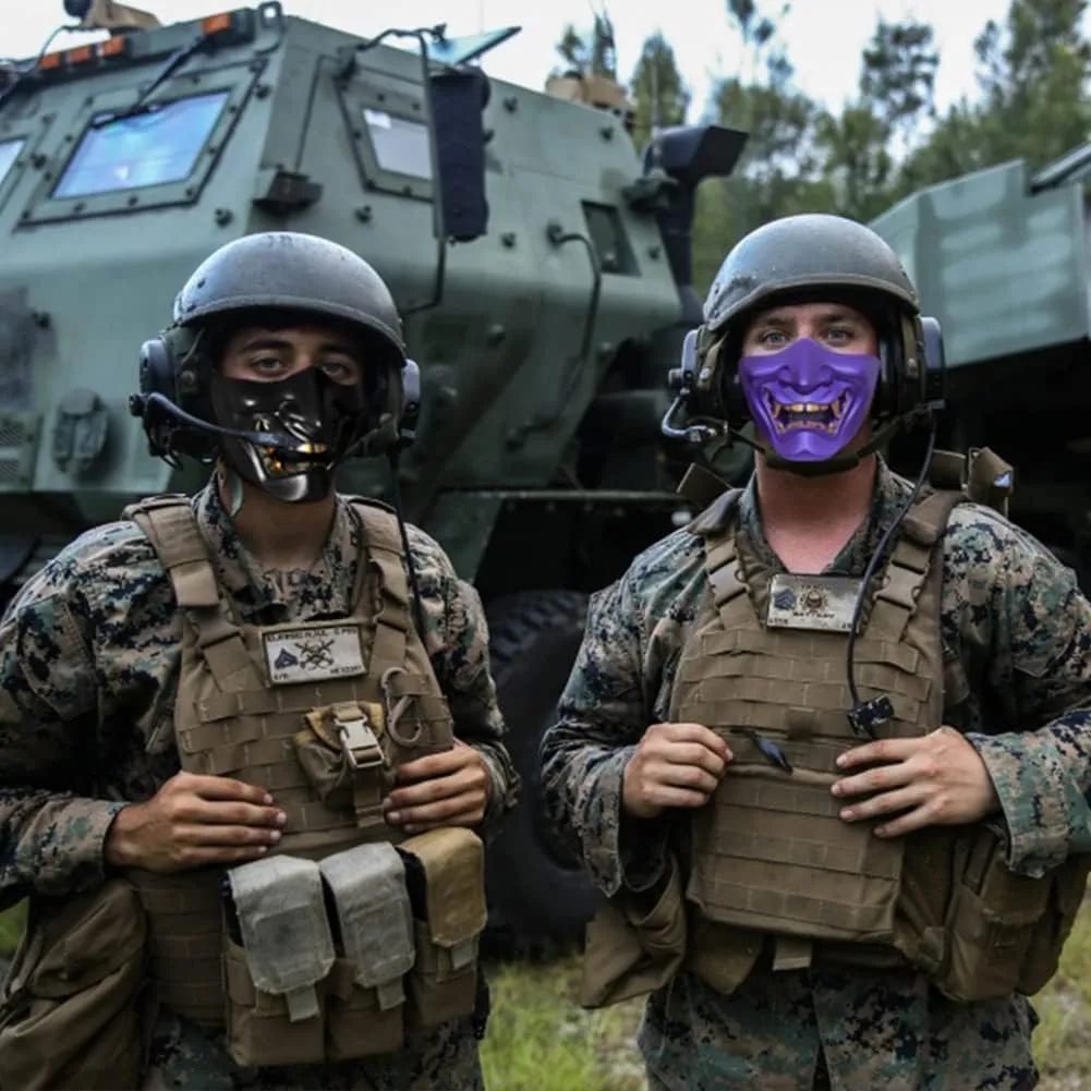 AOUTACC Airsoft Half Face Masks, Evil Demon Monster Kabuki Samurai Hannya Oni Half Face Protective Masks Masquerade Ball, Party, Halloween, Cs War Game