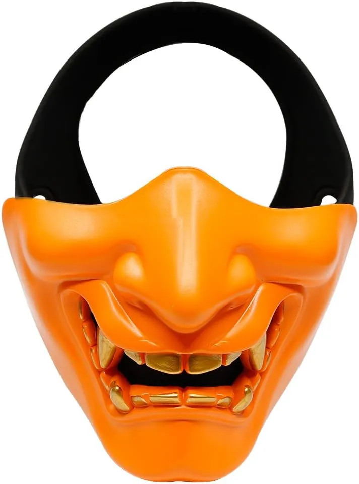 AOUTACC Airsoft Half Face Masks, Evil Demon Monster Kabuki Samurai Hannya Oni Half Face Protective Masks Masquerade Ball, Party, Halloween, Cs War Game
