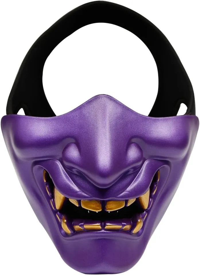 AOUTACC Airsoft Half Face Masks, Evil Demon Monster Kabuki Samurai Hannya Oni Half Face Protective Masks Masquerade Ball, Party, Halloween, Cs War Game