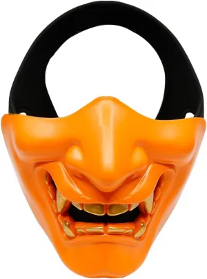 AOUTACC Airsoft Half Face Masks, Evil Demon Monster Kabuki Samurai Hannya Oni Half Face Protective Masks Masquerade Ball, Party, Halloween, Cs War Game