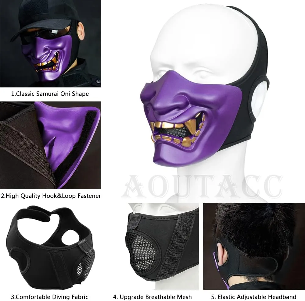AOUTACC Airsoft Half Face Masks, Evil Demon Monster Kabuki Samurai Hannya Oni Half Face Protective Masks Masquerade Ball, Party, Halloween, Cs War Game