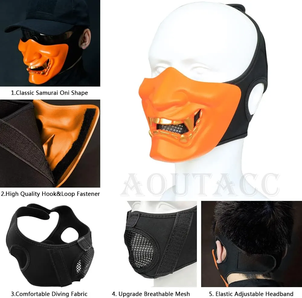 AOUTACC Airsoft Half Face Masks, Evil Demon Monster Kabuki Samurai Hannya Oni Half Face Protective Masks Masquerade Ball, Party, Halloween, Cs War Game