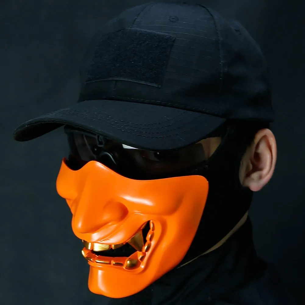 AOUTACC Airsoft Half Face Masks, Evil Demon Monster Kabuki Samurai Hannya Oni Half Face Protective Masks Masquerade Ball, Party, Halloween, Cs War Game