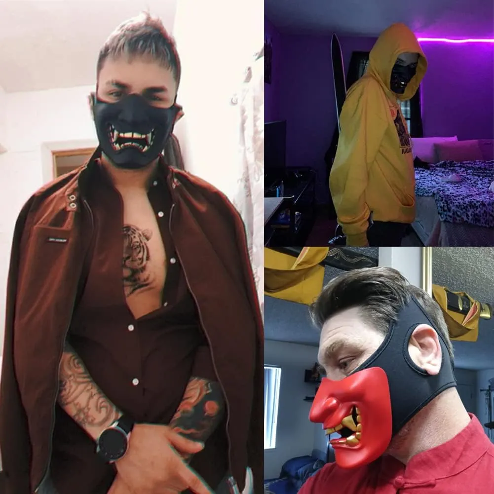 AOUTACC Airsoft Half Face Masks, Evil Demon Monster Kabuki Samurai Hannya Oni Half Face Protective Masks Masquerade Ball, Party, Halloween, Cs War Game