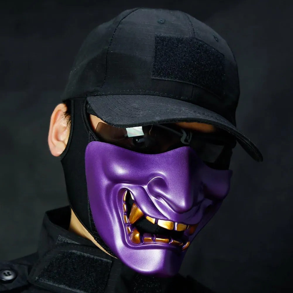 AOUTACC Airsoft Half Face Masks, Evil Demon Monster Kabuki Samurai Hannya Oni Half Face Protective Masks Masquerade Ball, Party, Halloween, Cs War Game