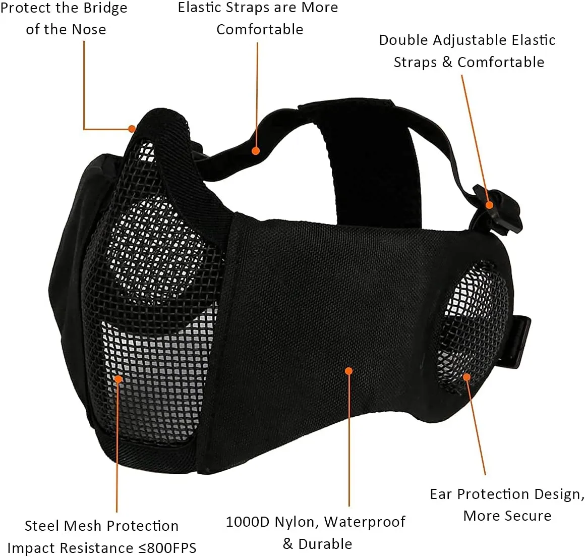 AOUTACC Airsoft Protective Gear Set, Half Face Mesh Mask with Ear Protection and Tactical Goggles for Adult Men Women BBS Paintball Shooting CS Survival Games Cosplay