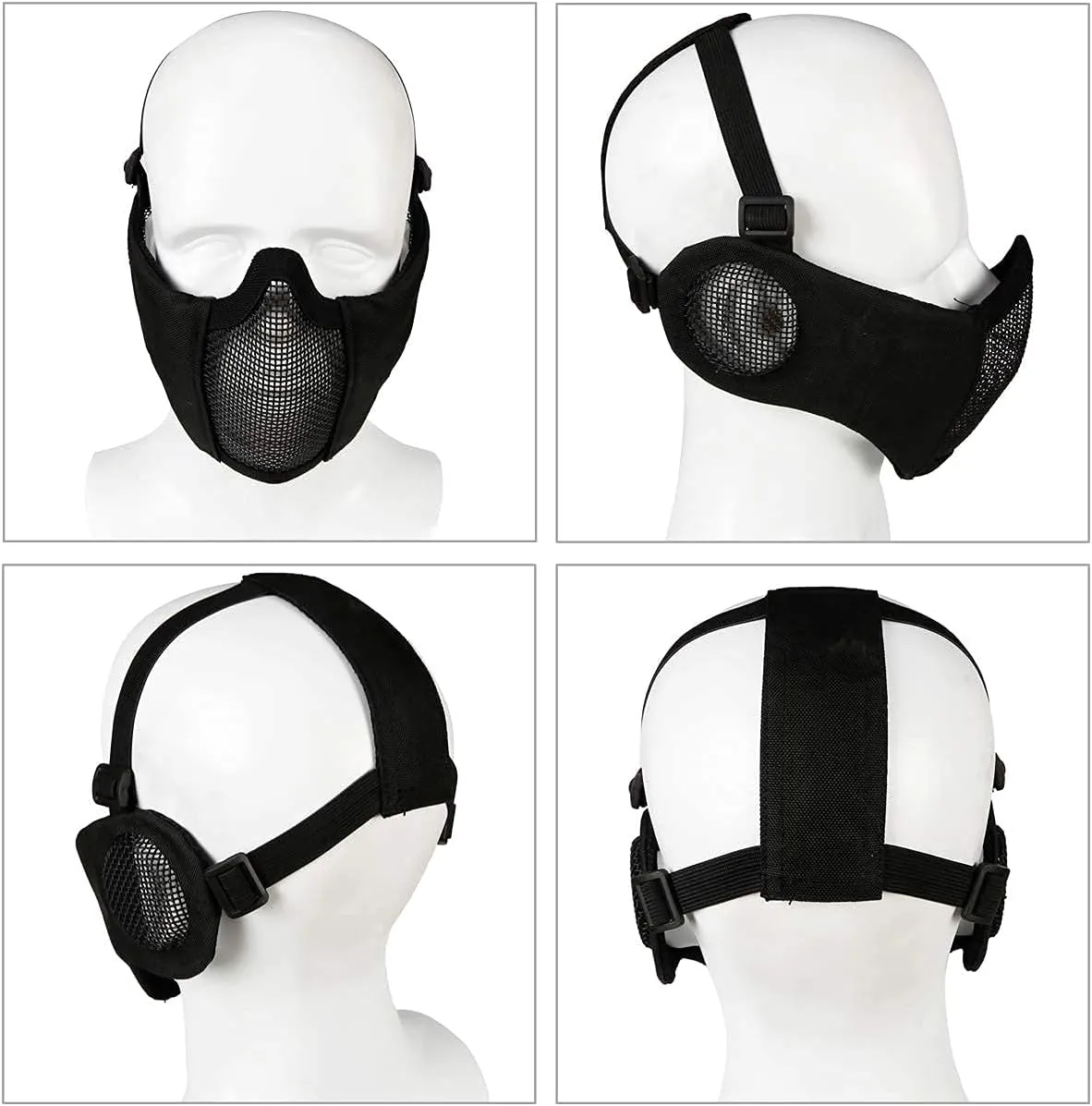 AOUTACC Airsoft Protective Gear Set, Half Face Mesh Mask with Ear Protection and Tactical Goggles for Adult Men Women BBS Paintball Shooting CS Survival Games Cosplay
