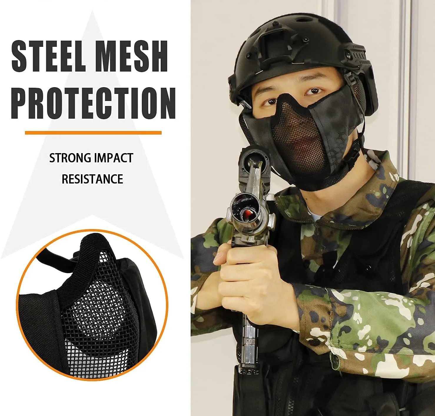 AOUTACC Airsoft Protective Gear Set, Half Face Mesh Mask with Ear Protection and Tactical Goggles for Adult Men Women BBS Paintball Shooting CS Survival Games Cosplay