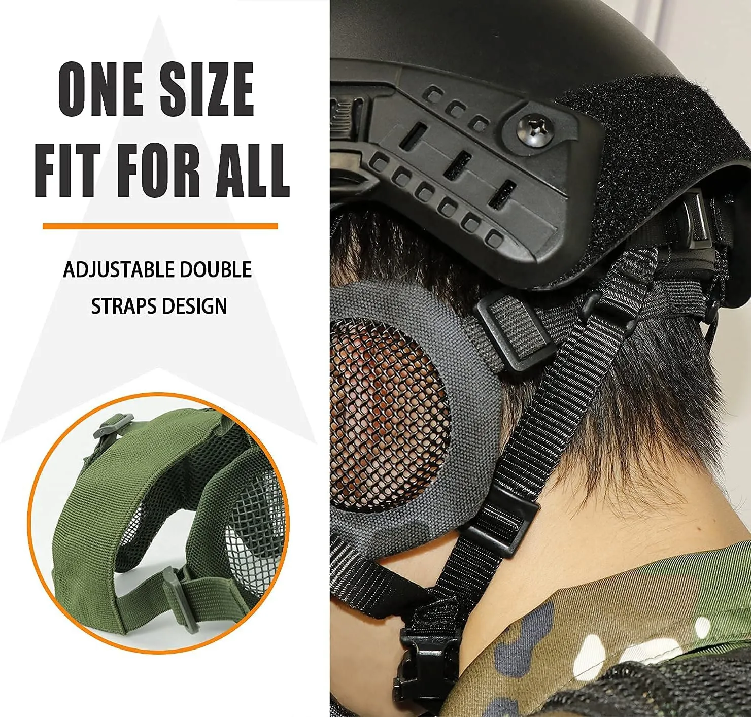 AOUTACC Airsoft Protective Gear Set, Half Face Mesh Mask with Ear Protection and Tactical Goggles for Adult Men Women BBS Paintball Shooting CS Survival Games Cosplay