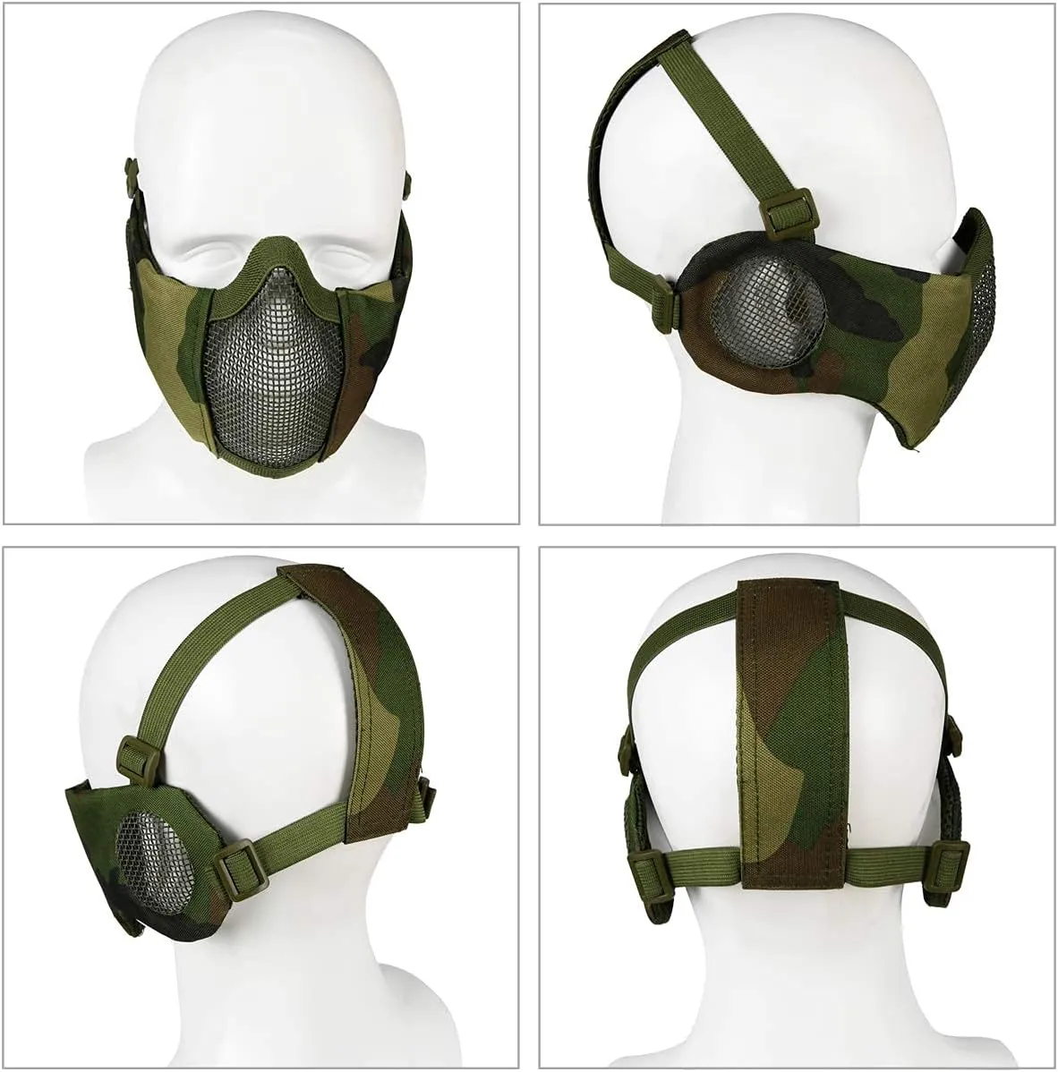 AOUTACC Airsoft Protective Gear Set, Half Face Mesh Mask with Ear Protection and Tactical Goggles for Adult Men Women BBS Paintball Shooting CS Survival Games Cosplay