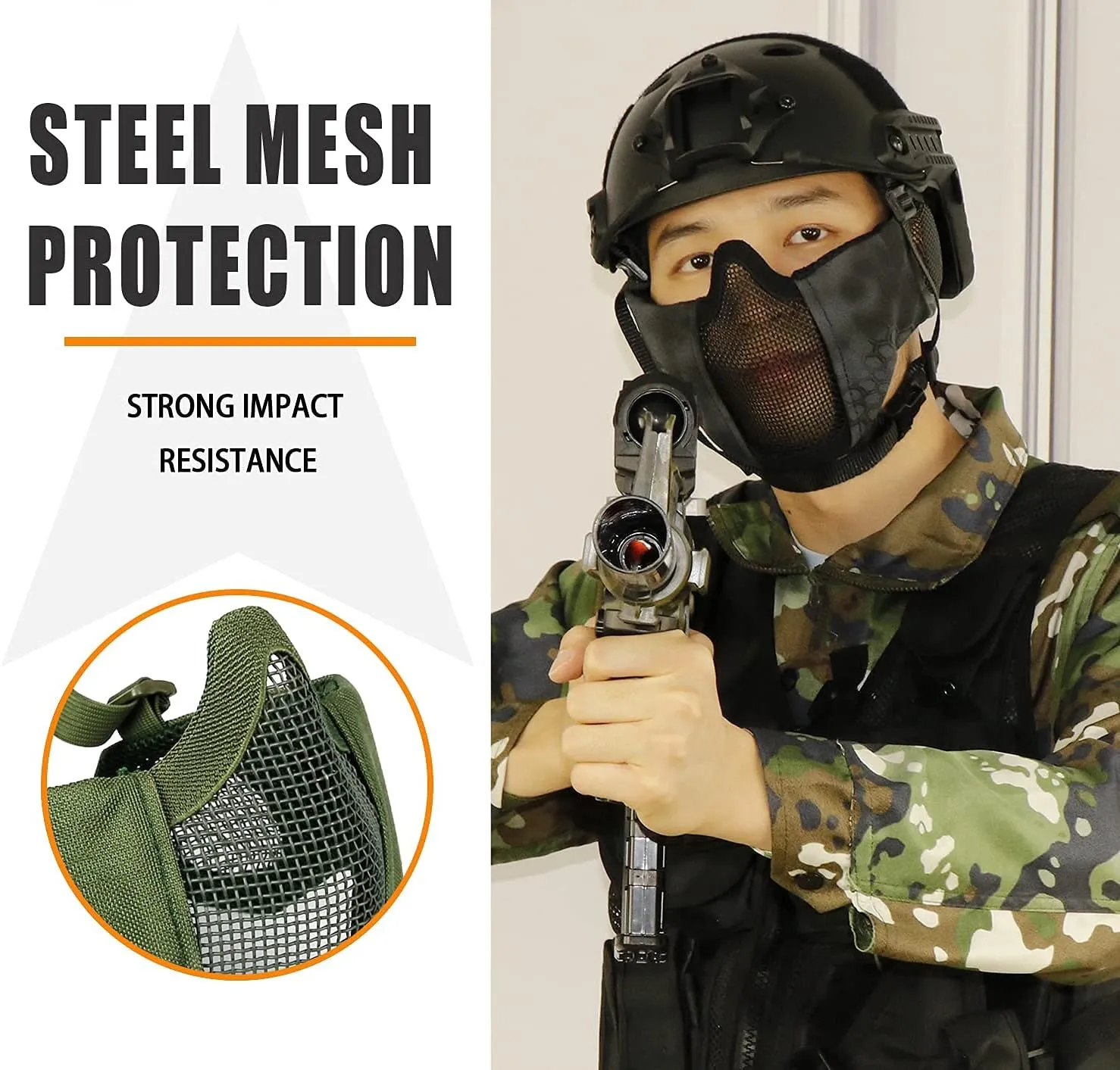 AOUTACC Airsoft Protective Gear Set, Half Face Mesh Mask with Ear Protection and Tactical Goggles for Adult Men Women BBS Paintball Shooting CS Survival Games Cosplay